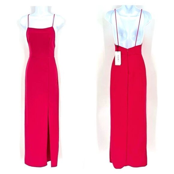 NWT ASOS Club L London Square Neck High Split Maxi Dress Fuschia Pink Size 2‎ - Picture 2 of 10